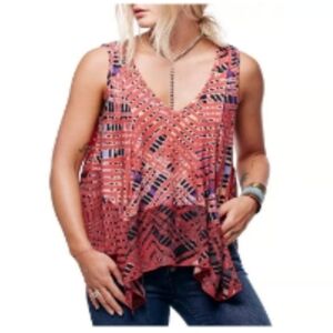 Free People Boho Printed Swing Tank Top Asymmetrical Hem Sleeveless Medium